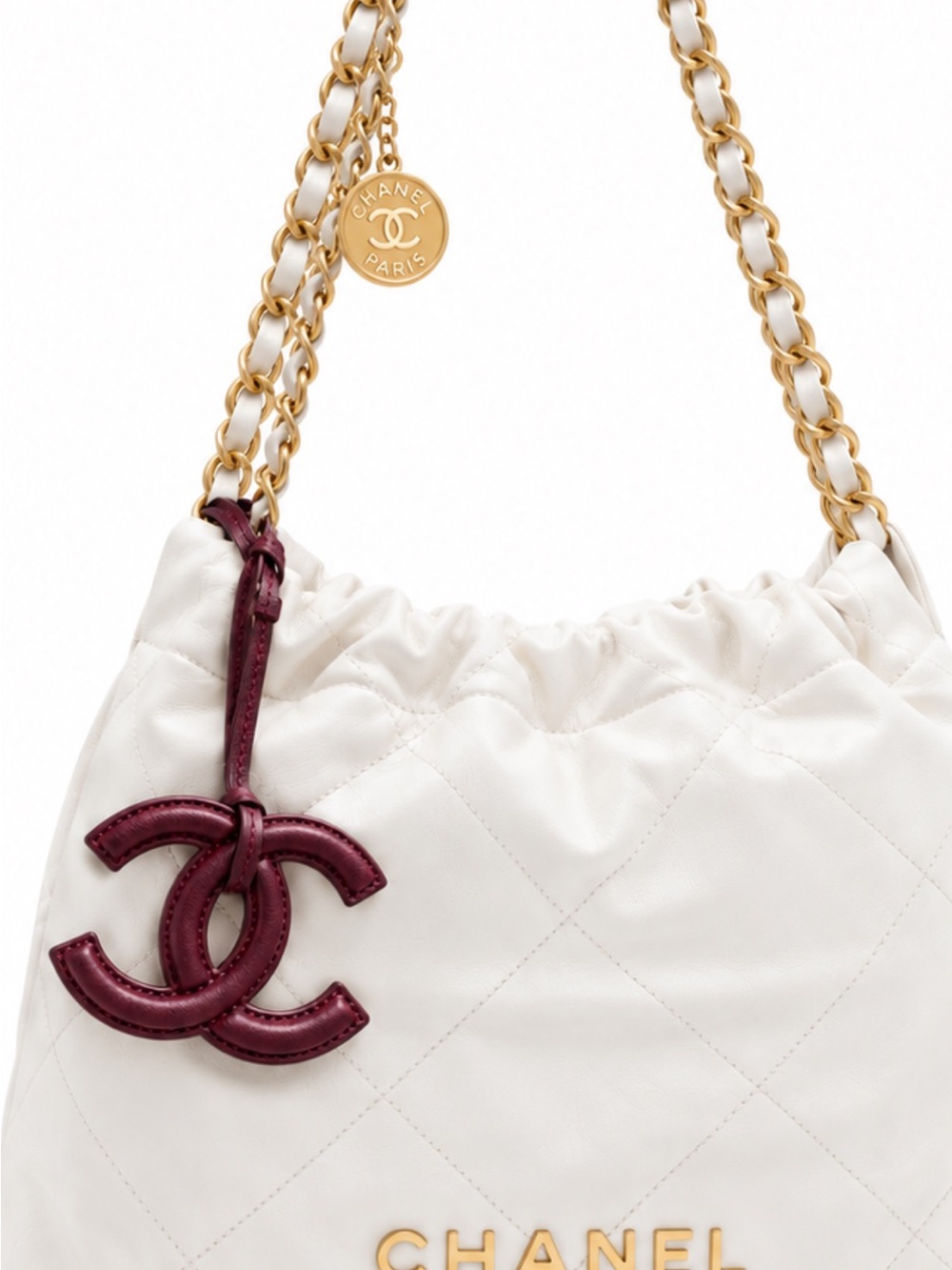 FASHION Burgundy Leather Interlocking CC Bag Charm
